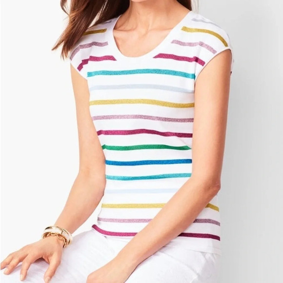 Talbots Metallic Stripe Knit Top - NEW - Size Large - Picture 1 of 7